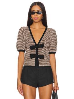 525 - Elaine Women's Puff Sleeve Bow Snap Button Cardigan Multi-Color