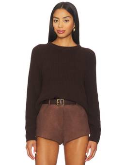 525 - Jane Women's Ribbed Knit Cropped Pullover Sweater Brown