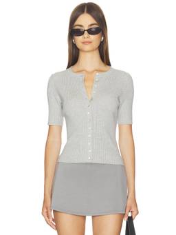 525 - Elbow Sleeve Women's Ribbed Button-Down Cardigan Grey