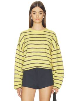 525 - Kensington Cropped Women's Striped Knit Pullover Sweater Yellow