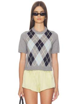 525 - Argyle Women's Ribbed Hem Sweater Tee Grey