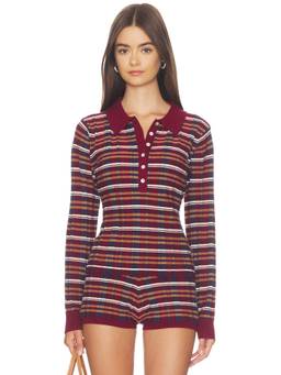 525 - Sienna Plaid Women's Rib Knit Polo Top Multi-Color