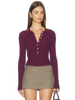 525 - Tabitha Crochet Collar Women's Ribbed Henley Top Purple