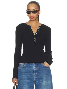 525 - Ribbed Women's Layered Henley Neck Top Black