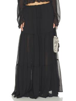 Arcina Ori - Women'S Semi-Sheer Drawstring Tiered Maxi Skirt Black