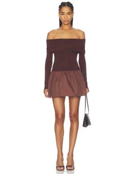 ALL THE WAYS - Women'S Off-Shoulder Long Sleeve Mini Dress Brown