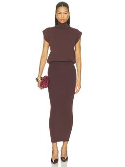 ALL THE WAYS - Graham Knit Women's Turtleneck Pull On Maxi Dress Brown