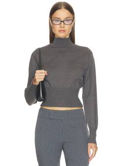 ALL THE WAYS - Marceline Women's Ribbed Hem High Neck Pullover Sweater Grey