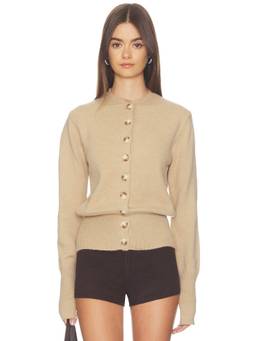 ALL THE WAYS - Brittany Women's Button-Up Ribbed Hem Cardigan Beige