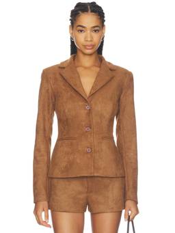 ALL THE WAYS - Kylli Women's Tailored Faux Suede Single-Breasted Blazer Brown
