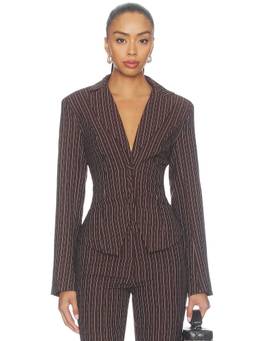 ALL THE WAYS - Johanne Women's Corset Lace-Up Tailored Blazer Brown