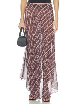 ALL THE WAYS - Dianne Women's Sheer Printed Asymmetrical Maxi Skirt Brown
