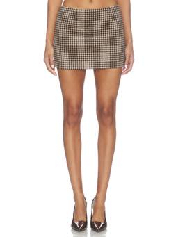 ALL THE WAYS - Emory Women's Checked Fitted Mini Skirt Beige