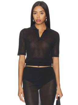 ALL THE WAYS - Landry Women's Sheer Knit Collared Tee Black
