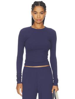 ALL THE WAYS - Airlea Women's Ribbed Full Sleeves Crew Neck Top Navy Blue
