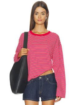 ALL THE WAYS - Lily Women's Striped Drop Shoulder Long Sleeve Top Red