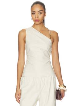 ALL THE WAYS - Simone Women's Asymmetrical One Shoulder Linen Blend Top Off White