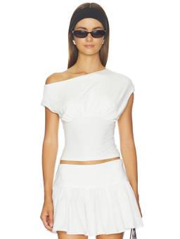 ALL THE WAYS - Ruth Women's Ruched One Shoulder Crop Top White