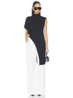 ALL THE WAYS - Anika Women's Asymmetrical Hem High Neck Top Black