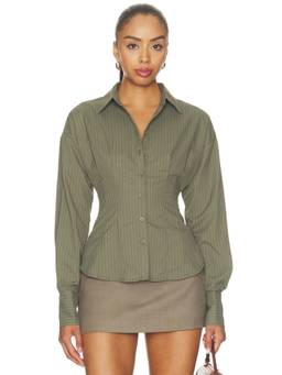 ALL THE WAYS - Jeyne Women's Tailored Striped Button-Up Shirt Green