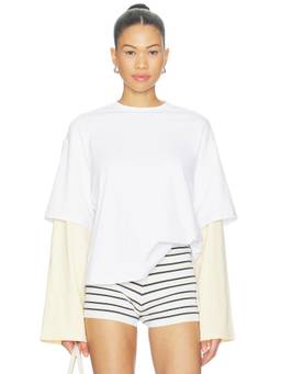 ALL THE WAYS - Layered Sleeve Women's Relaxed Fit Jersey Top White