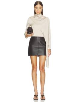 ALL THE WAYS - Payton Women's Draped High Neck Satin Top Beige