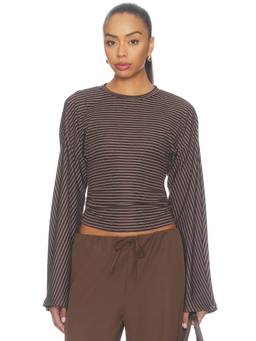 ALL THE WAYS - Davey Women's Ruched Waist Long Sleeve Top Brown