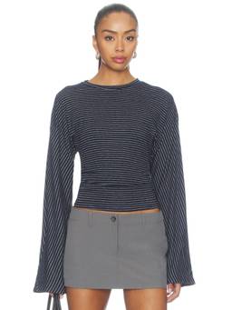 ALL THE WAYS - Davey Women's Ruched Waist Long Sleeve Top Navy Blue