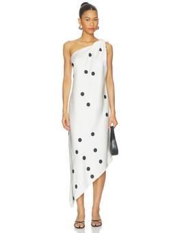 Anna October - Mio Women's Polka Dot One Shoulder Midi Dress White