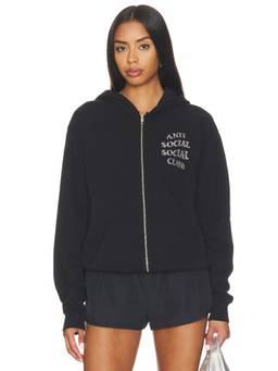Anti Social Social Club - Rhinestone Women's Zippered Hooded Zip-Up Hoodie Black