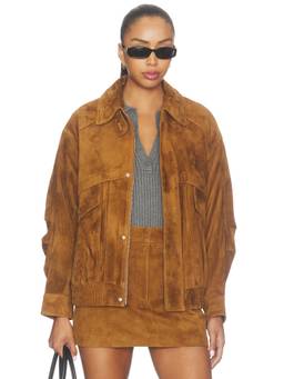 AEXAE - Suede Women's Zippered Leather Jacket Brown