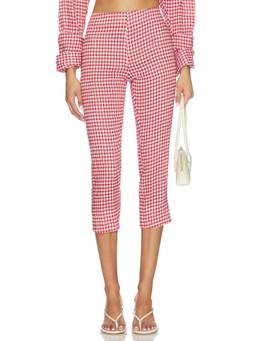 AEXAE - Linen Women's Cropped Side Zip Capri Pants Red