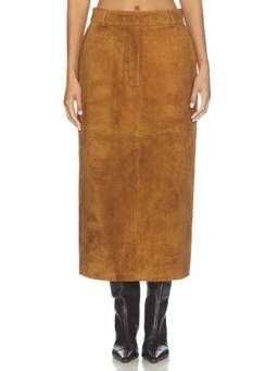 AEXAE - Suede Women's High-Waist Leather Maxi Skirt Brown