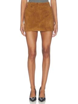 AEXAE - Lamb Leather Women's High-Waist Suede Mini Skirt Brown