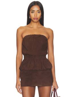 AEXAE - Lamb Leather Suede Women's Ruched Bandeau Top Brown