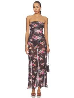 AFRM - Alfie Women's Strapless Floral Print Stretch Maxi Dress Black