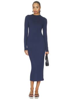AFRM - Juniper Women's Long Sleeve Jersey Bodycon Midi Dress Navy Blue