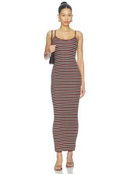 AFRM - Ashlyn Cozy Rib Women's Striped Ribbed Knit Jersey Maxi Dress Brown