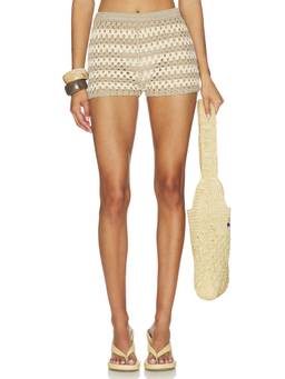 AFRM - Open Crochet Women's Elastic Waist Sheer Shorts Beige