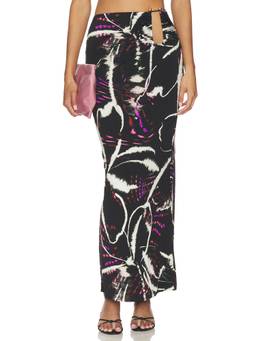 AFRM - Aven Women's Printed Pull-On Jersey Maxi Skirt Black