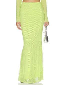 AFRM - Tegan Women's Polka Dot Stretch Jersey Maxi Skirt Green