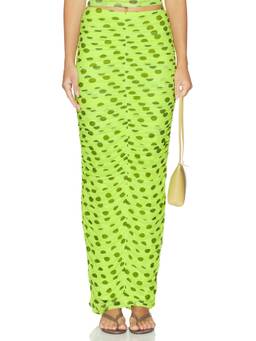 AFRM - Josie Women's Ruched Mesh Maxi Skirt Green
