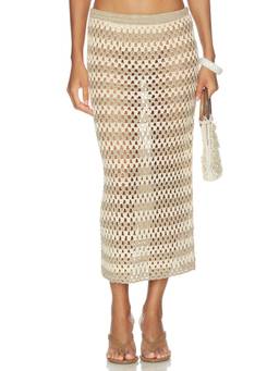 AFRM - Natalia Women's Sheer Crochet Knit Midi Skirt Beige