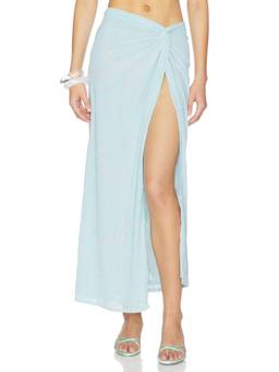 AFRM - Burnout Velvet Women's Twist Front Slit Maxi Skirt Blue