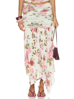 AFRM - Estella Women's Ruched Asymmetric Hem Maxi Skirt Multi-Color