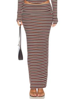 AFRM - Esin Cozy Rib Women's Foldover Waistband Maxi Skirt Brown