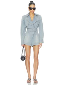 AFRM - Trench Women's Belted Denim Playsuit Blue