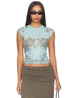 AFRM - Nina Women's Sheer Floral Mesh Crop Top Blue