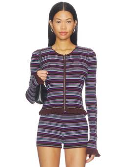 AFRM - Addy Women's Striped Zip-Front Rib Knit Crop Top Multi-Color