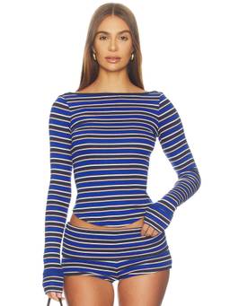 AFRM - Madsen Women's Striped Ribbed Jersey Crop Top Blue